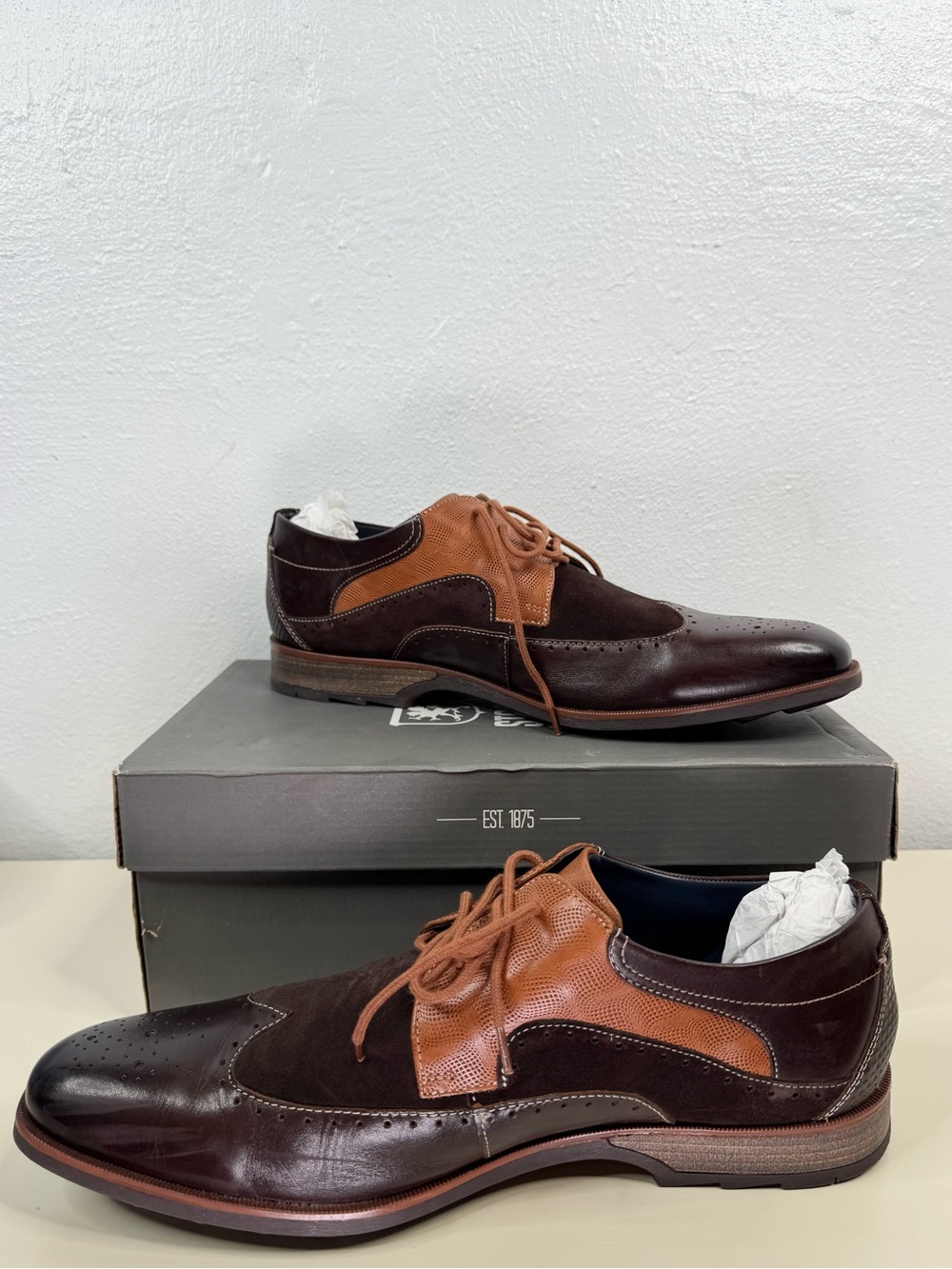 Stacy Adams Kitt Men's Size 14 Wingtip Brogue Oxford Dress Shoes Brown Multi